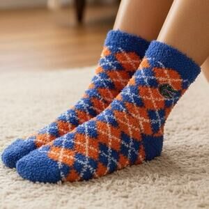 NWT University of Florida Gators Argyle Sleepsoft Socks Unisex Orange Blue Fuzzy